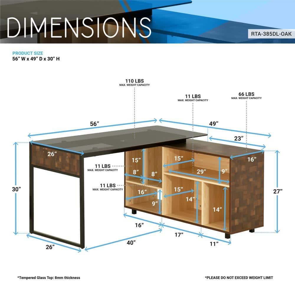 L Shaped Desk Oak - Techni Mobili: Modern Home Office Desk with Shelves, MDF & Metal Frame, 5-Year Warranty