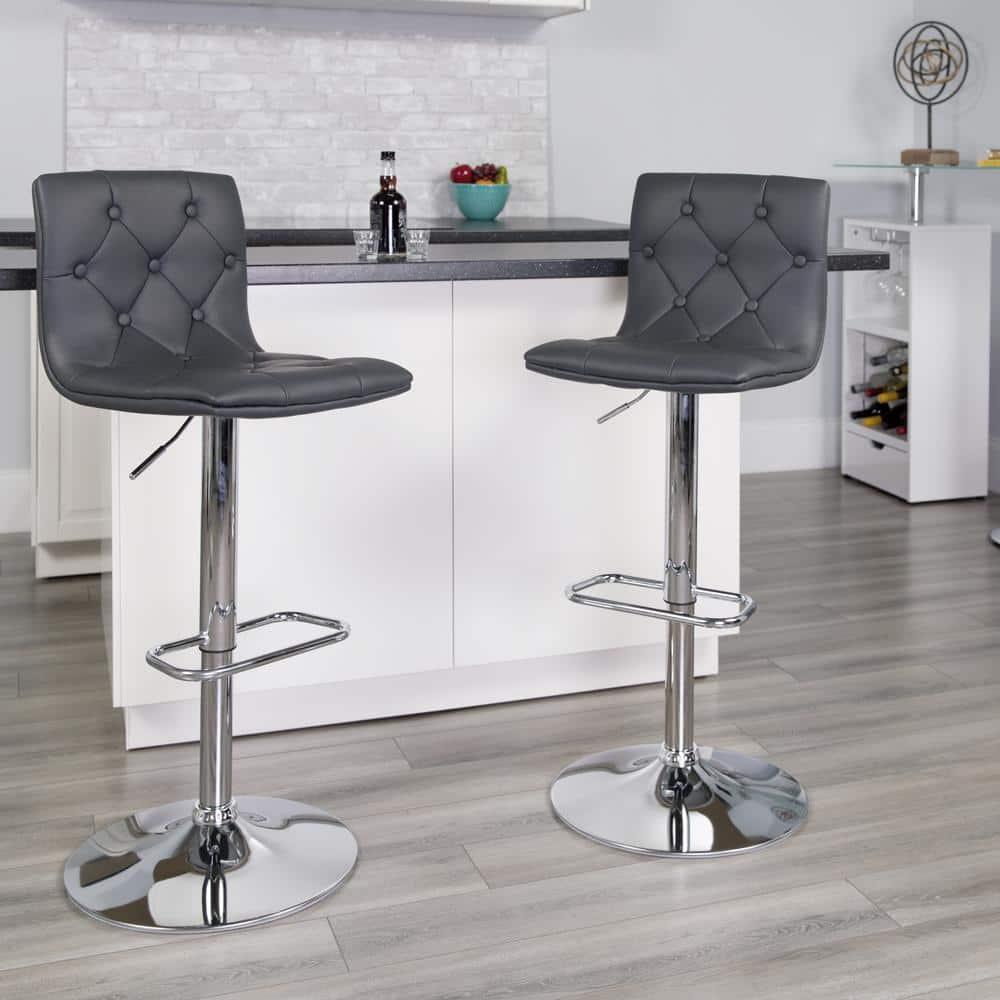 Flash Furniture Contemporary Button Tufted Gray Vinyl Adjustable Height Barstool with Chrome Base