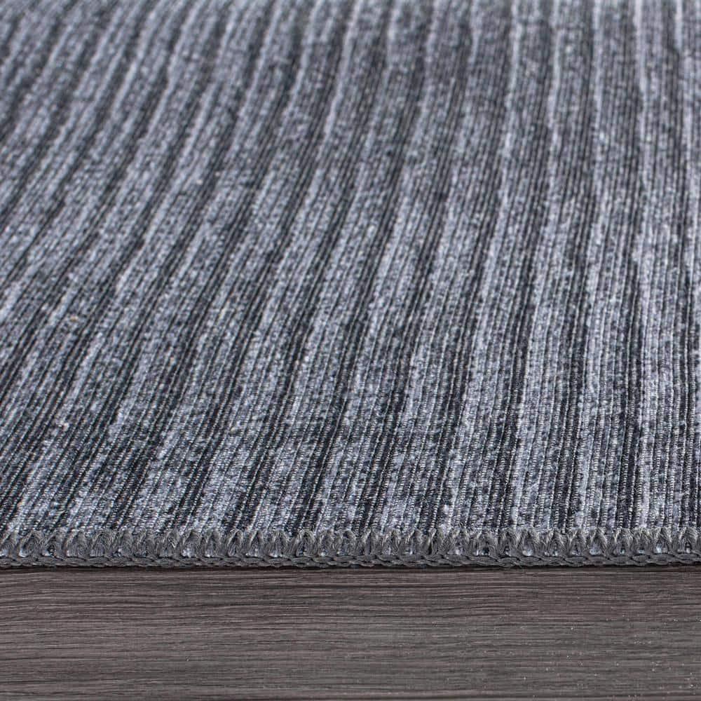 World Rug Gallery Contemporary Distressed Stripe Machine Washable 7'7"x9'6" Dark Gray Area Rug:  Stain-Resistant Flat Pile