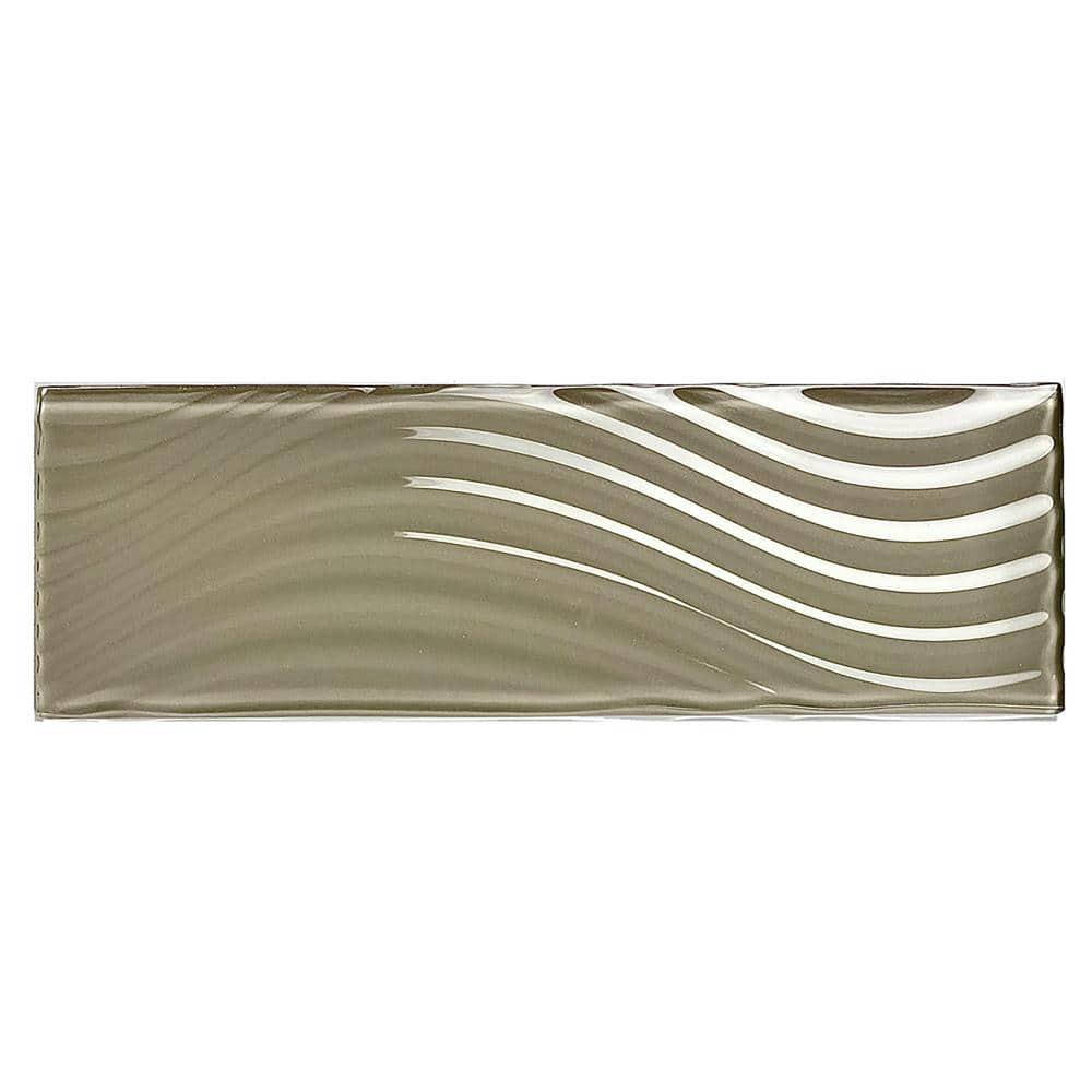 Abolos Pacific 4 in. x 12 in. Textured Glass Straight Edge Subway Decorative Kitchen & Bathroom Wall Tile