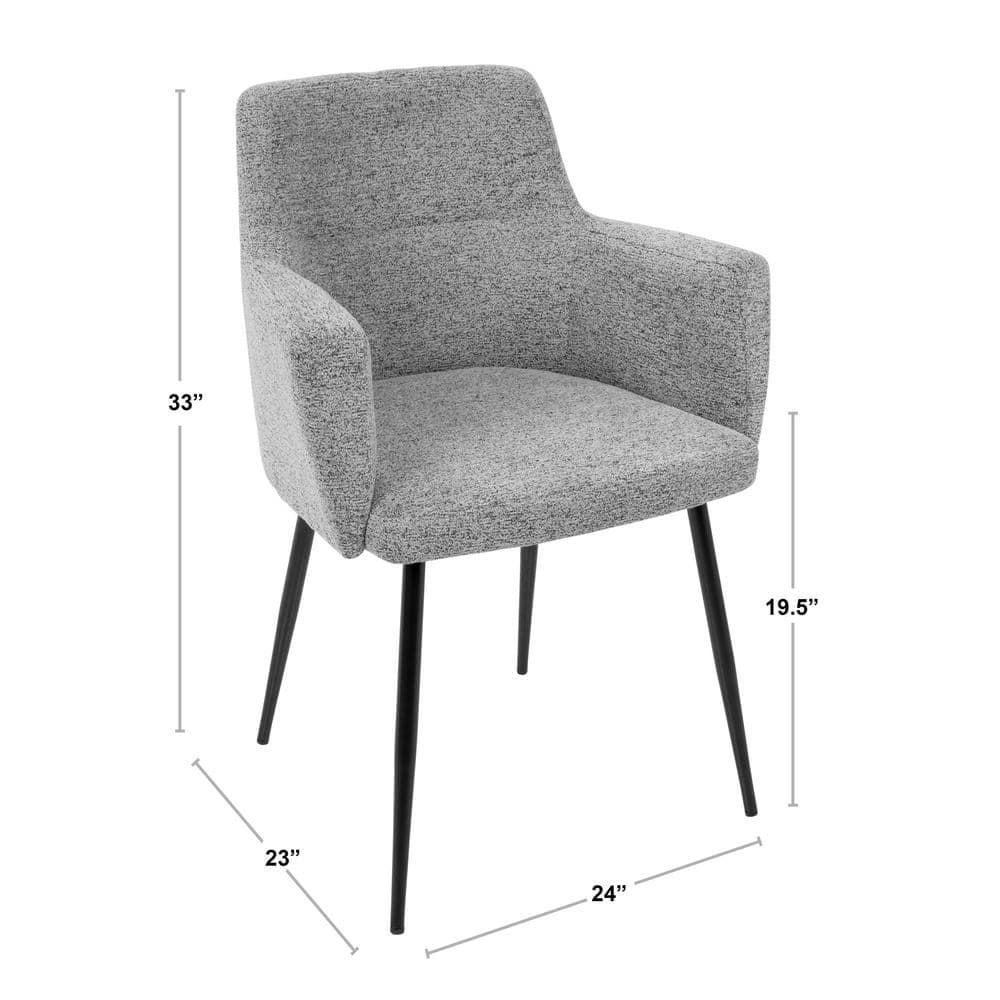 Set of 2 Andrew Contemporary Dining Accent Chairs Gray - LumiSource: Upholstered, Metal Legs, Padded Armrests