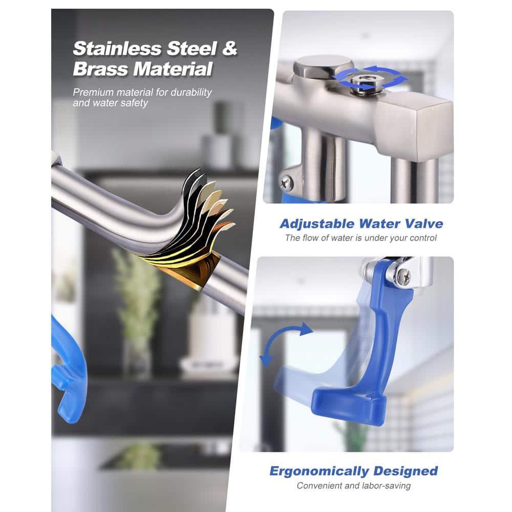 WOWOW 14 Inch Glass Filler Deck Mount Water Bottle Filling Station Brass Bar Faucet Glass Filling Station G1/2" Male Shank with Adapter for Restaurants Kitchen Bar