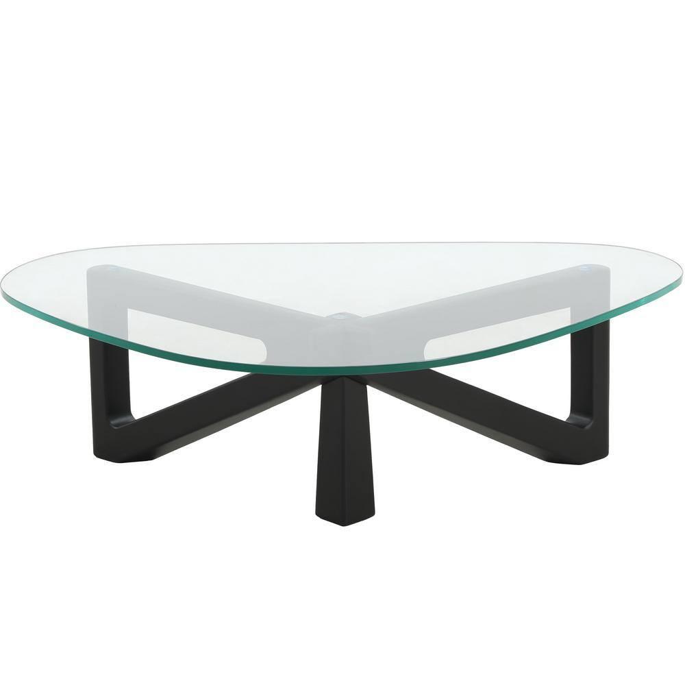 LeisureMod Imperial Collection Triangular Glass Top Coffee Table with Glossy Ash Wood Base for Home, Living Room, Office