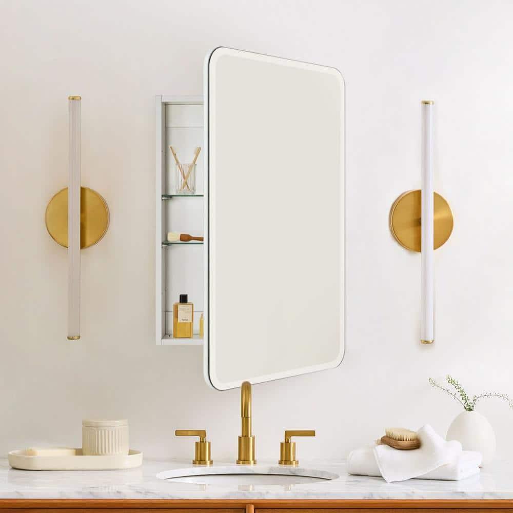 TEHOME 20 in. W x 30 in. H Rectangular Recess and Surface Mount Frameless Medicine Cabinet with Mirror