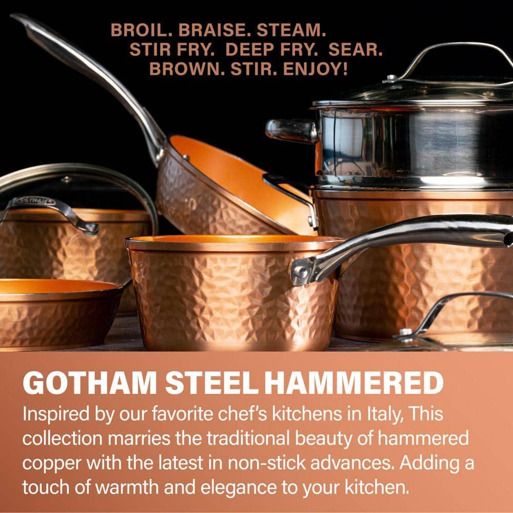Gotham Steel Gotham Steel Hammered Copper 12'' Nonstick Frying Pan with Lid, Stay Cool Handle, Oven & Dishwasher Safe