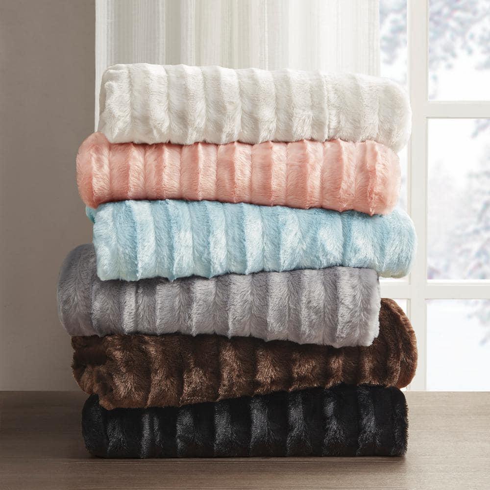 Madison Park Duke Black Long Fur Throw 50x60"