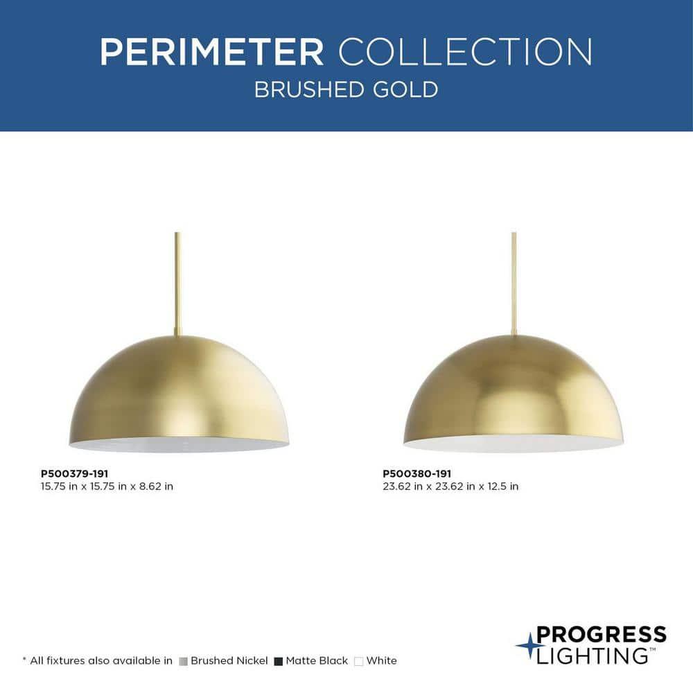 Progress Lighting, Perimeter, 1-Light Pendant, Brushed Gold, Open Shade: Iconic modern design with elegant metal dome.