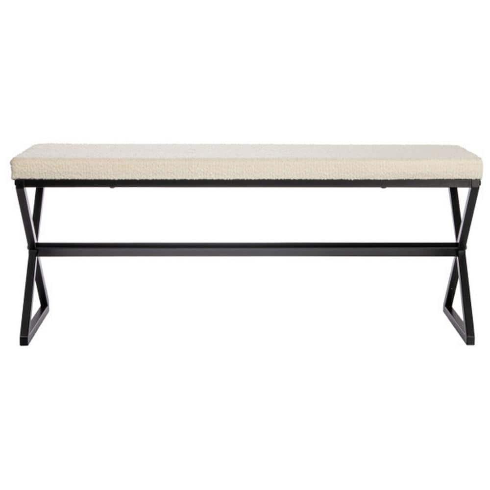 Harper Metal Bench with Boucle Upholstered Cushion, Cream and Black
