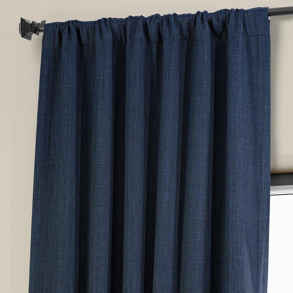 HPD Half Price Indigo Faux Linen Room Darkening Curtains for Bedroom & Living Room Curtains (1 Panel), Window Curtains 108 inches long, Rod pocket curtains & drapes, 50W X 108L