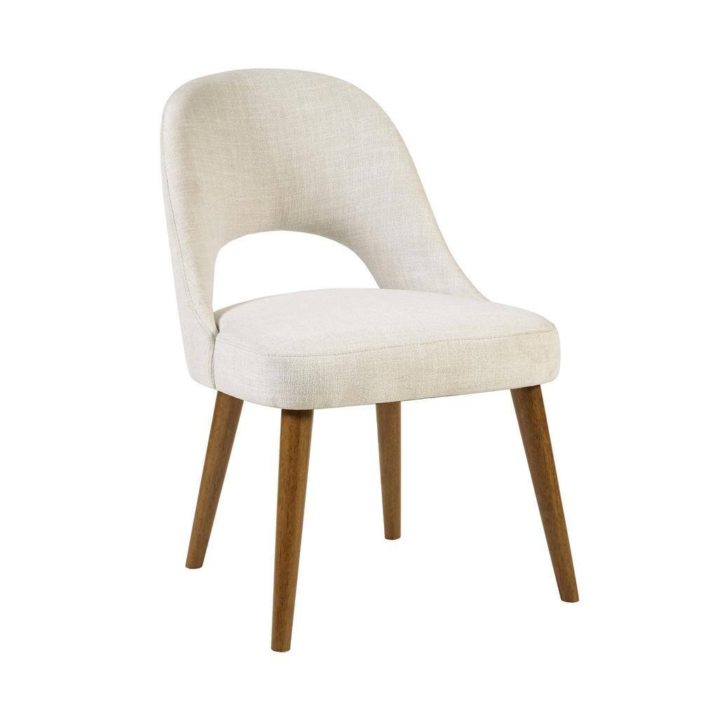 Nola Mid-Century Cream Upholstered Side Chair with Splayed Legs