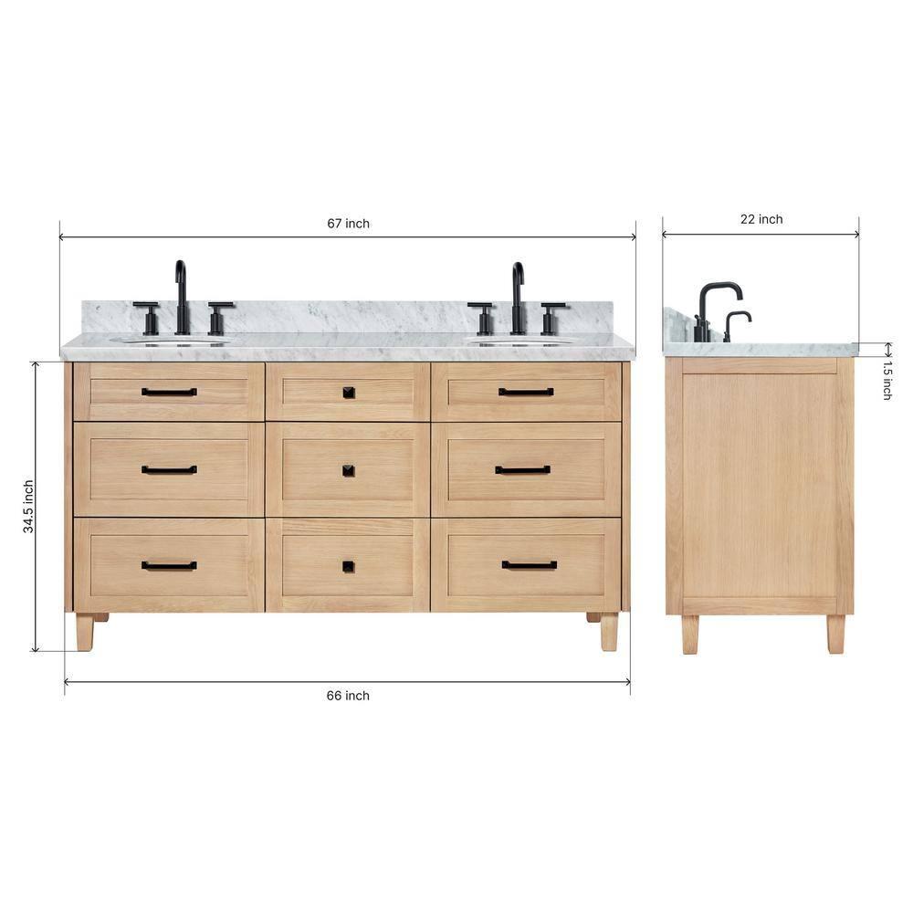 Ariel Monrow 67 Inch Double Oval Sink Bathroom Vanity With Italian Carrara Marble Countertop