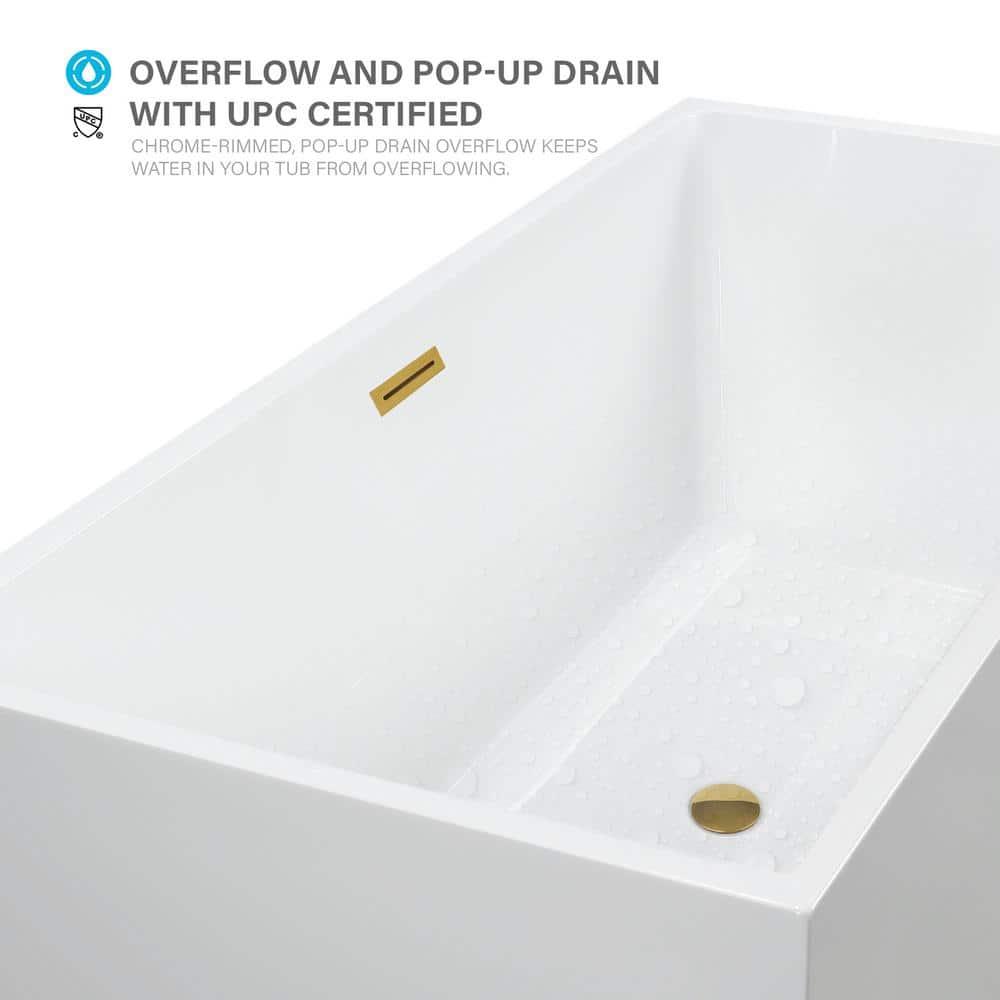 Vanity Art 67" Acrylic Freestanding Soaking Bathtub with Overflow and Pop-up Drain