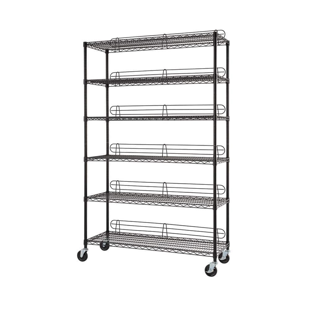 TRINITY 6-Tier 48x18x72 Commercial Wire Shelving w/ Backstands & Wheels, NSF - Black