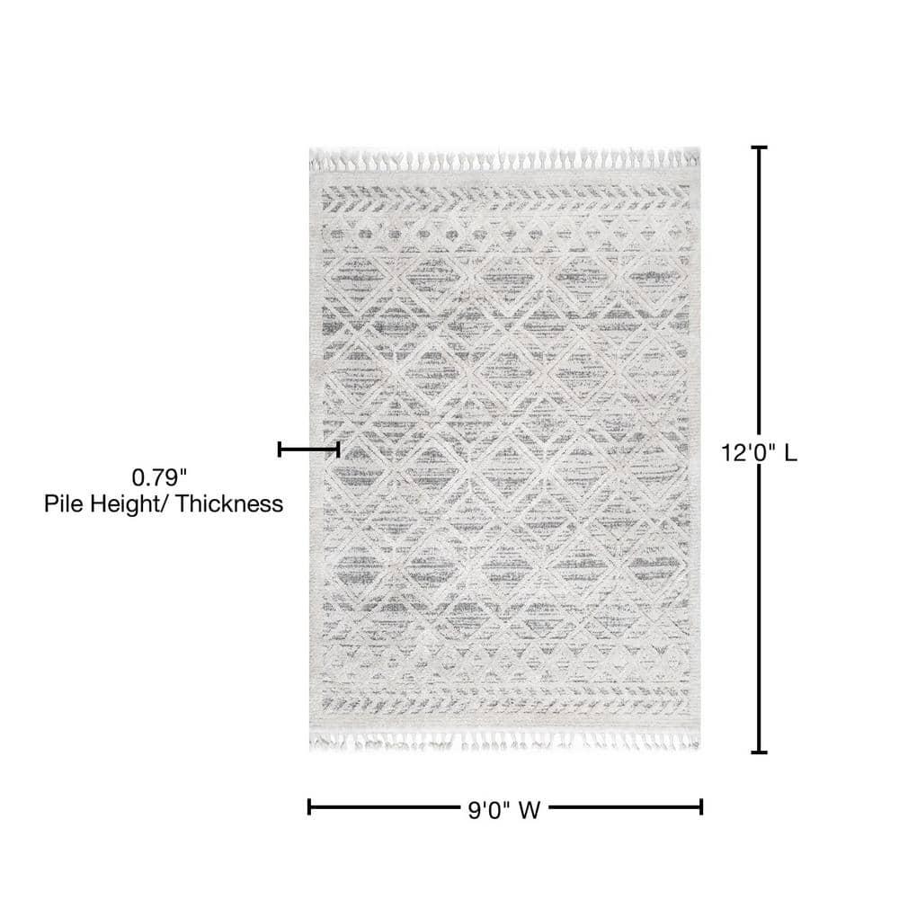 Nuloom 9x12 Ansley Moroccan Tassel Indoor Area Rug, Light Grey, Textured Bohemian Design, Plush High Pile, Stain Resistant, Bedroom, Living Room