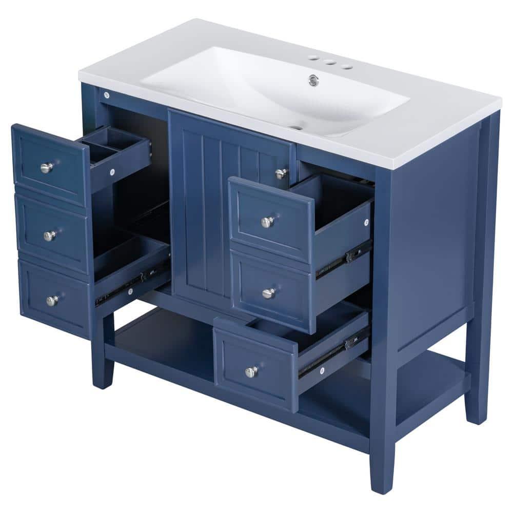 36" Bathroom Vanity with Sink Combo, Bathroom Vanity and Sink Set with 1 Cabinet and 3 Drawers, Solid Wood and MDF Board Frame, Blue