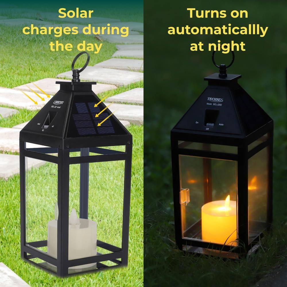 Techko 12.2'' H Tabletop Solar Lantern with Motorized LED Candle Included