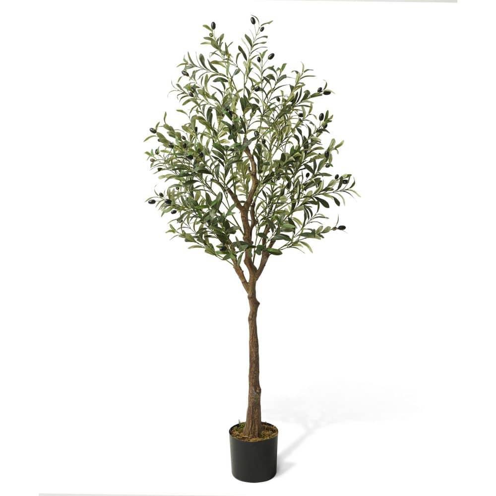 CAPHAUS CAPHAUS Artificial Olive Tree with Fruit, Fake Potted Topiary Tree with Dried Moss, 5 / 6 / 7 Feet