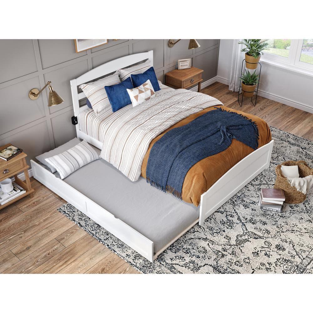 AFI Warren Solid Wood Full Bed w/ Footboard & Twin Trundle in White