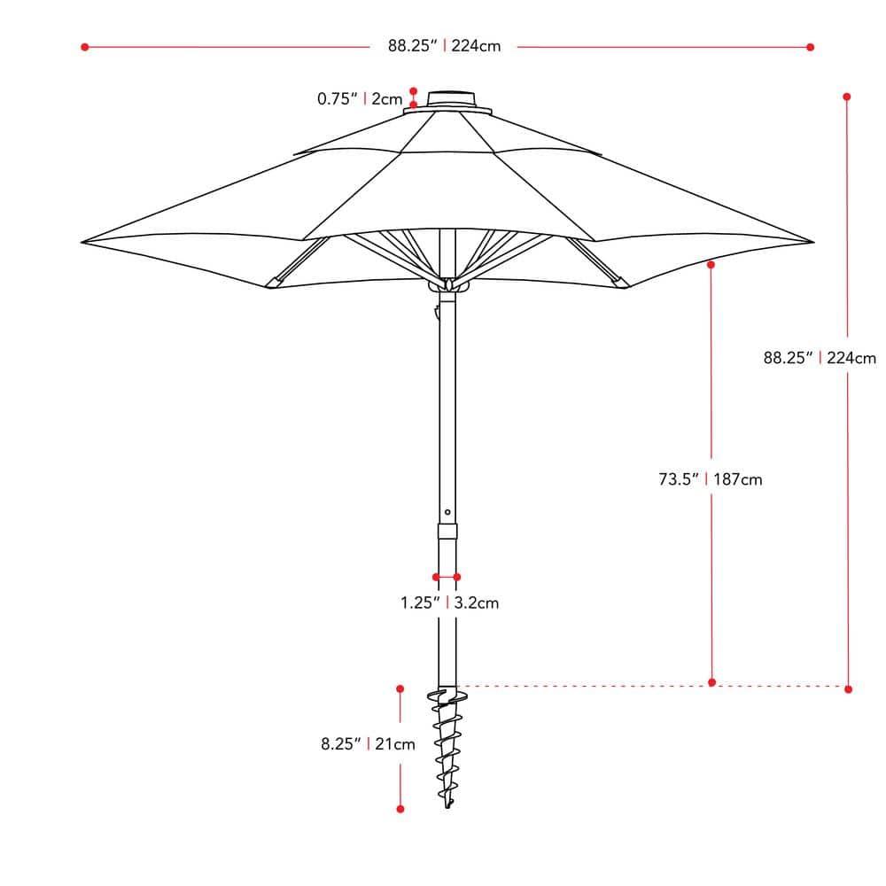 7.5' x 7.5' UV and Wind Resistant Beach/Patio Umbrella Orange - CorLiving: Steel Frame, Polyester Canopy, Includes Carrying Bag