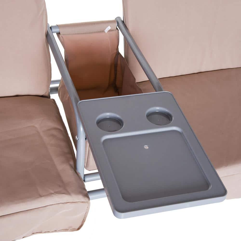 Outsunny 2 Person Porch Swing with Stand, Outdoor Swing with Canopy, Pivot Storage Table, 2 Cup Holders, Cushions for Patio, Backyard, Beige