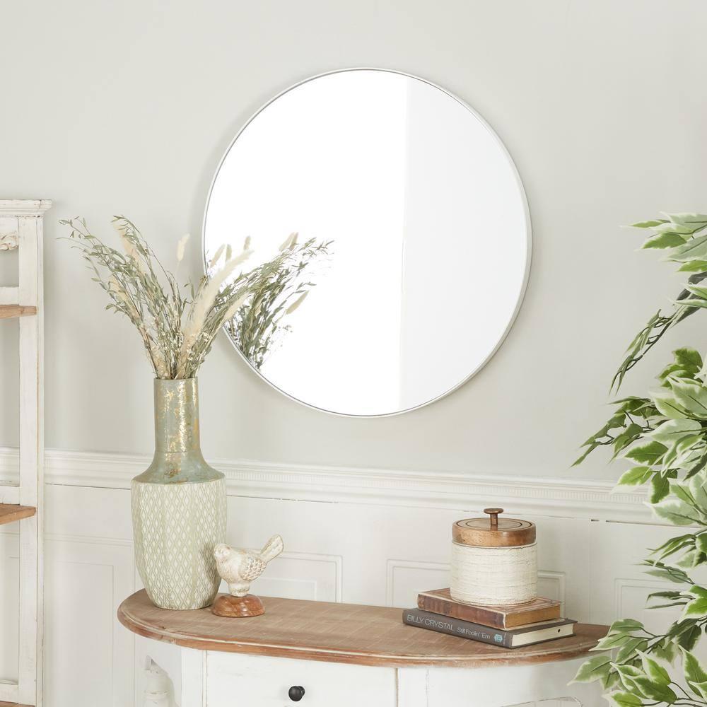 24 in. x 24 in. Simplistic Round Framed White Wall Mirror with Thin Minimalistic Frame