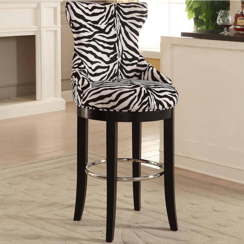 Baxton Studio Peace Modern and Contemporary Zebra Print Patterned Fabric Upholstered Barstool with Metal Footrest Beige: Plywood Frame