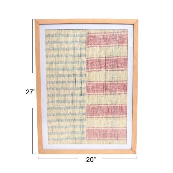 Storied Home Boho Handwoven Cotton Wall Art with Wood Frame and Plastic Cover Faded Red/Natural: Intricate Textile, MDF Composite, Vertical Display