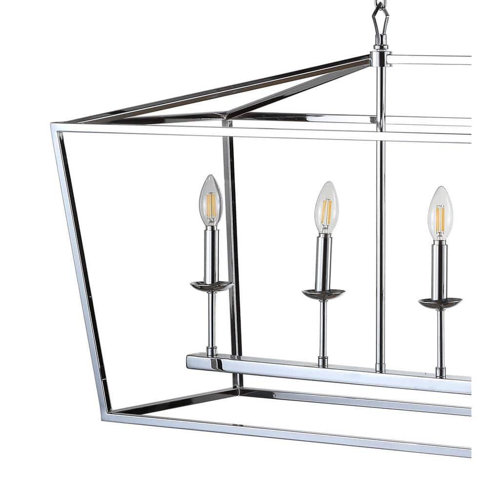 Pagoda 49" Linear 6-Bulb Lantern Metal LED Pendant, Chrome