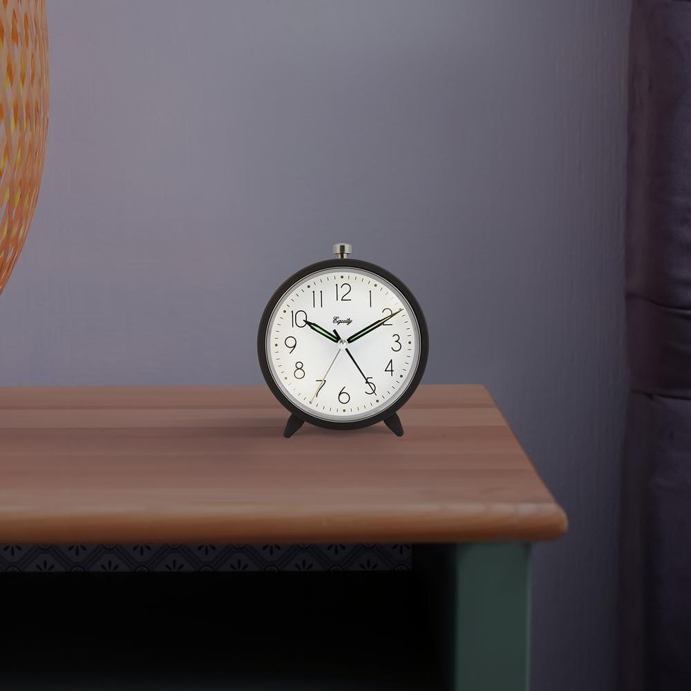 Equity 20091 5-Inch Silent Sweeping Quartz Metal Alarm Clock, Dark Gray