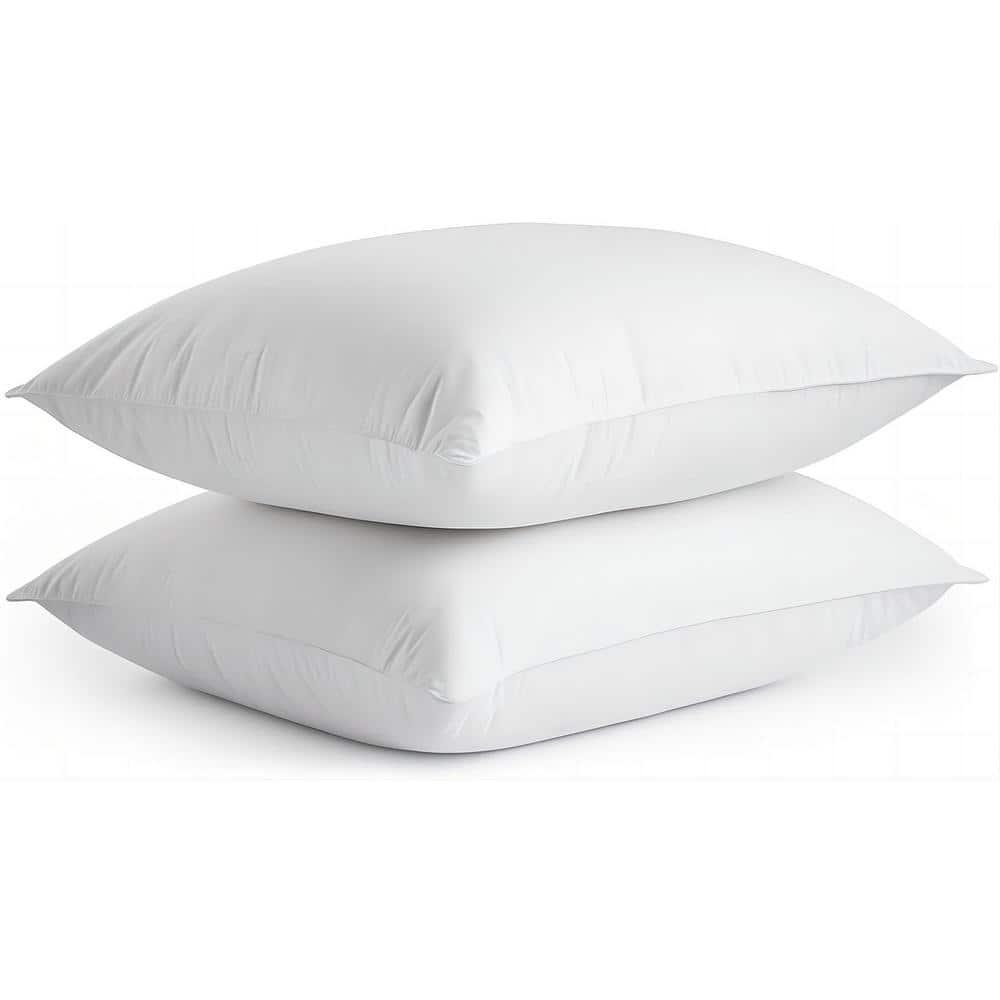 puredown® Goose Feathers Bed Pillows, 100% Cotton Cover, Queen Size Hotel Collection Pillows Set of 2 for Sleeping with Silver Piping, Feather and Polyester Filling