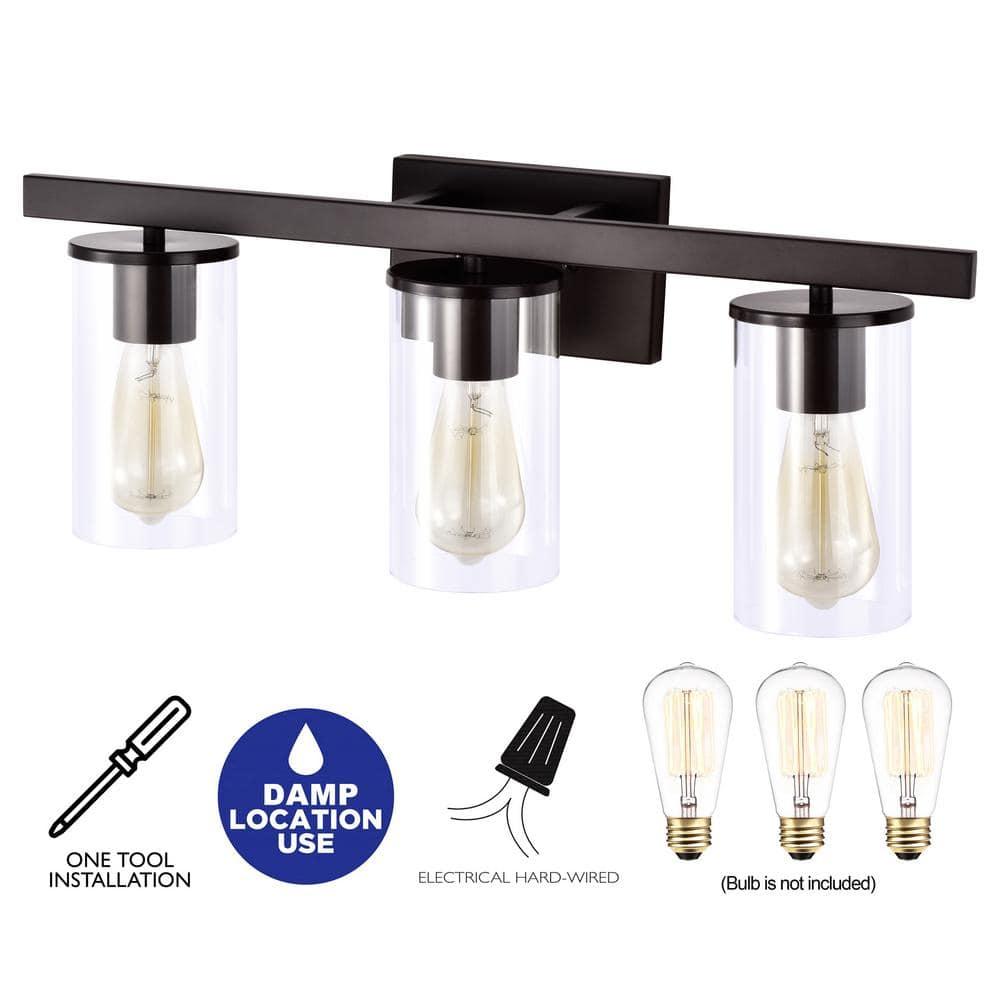 C Cattleya 3 Light Bathroom Vanity Light Oil-rubbed Bronze with Glass Shade