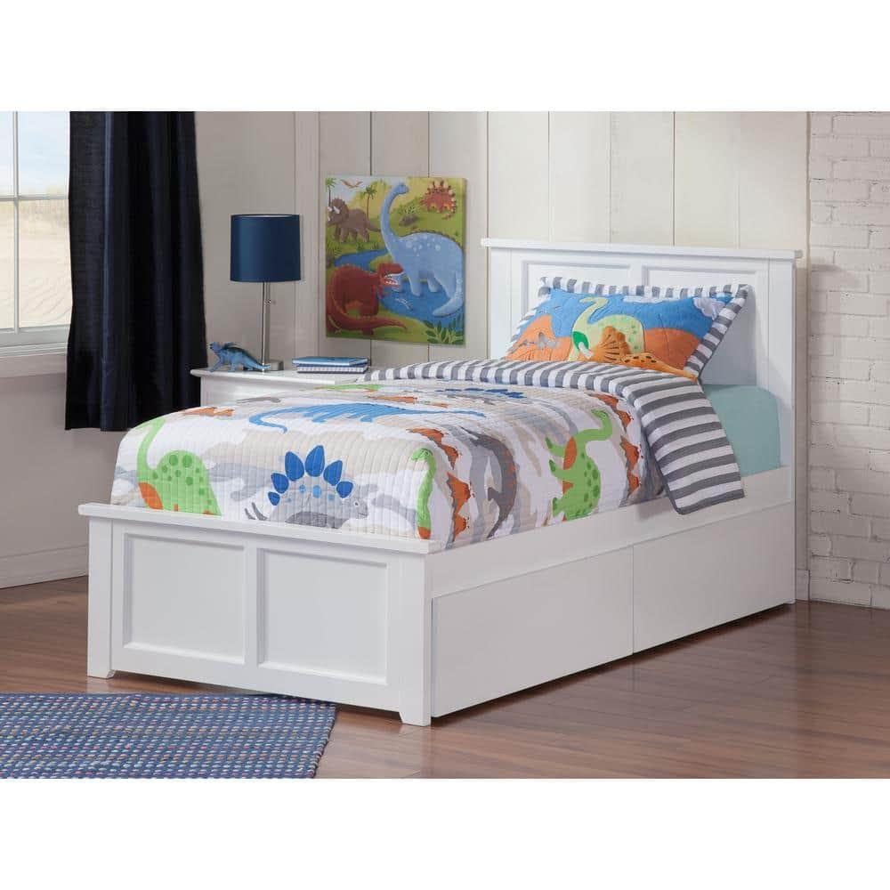 Madison White Twin XL Platform Bed with Matching Foot Board with 2-Urban Bed Drawers