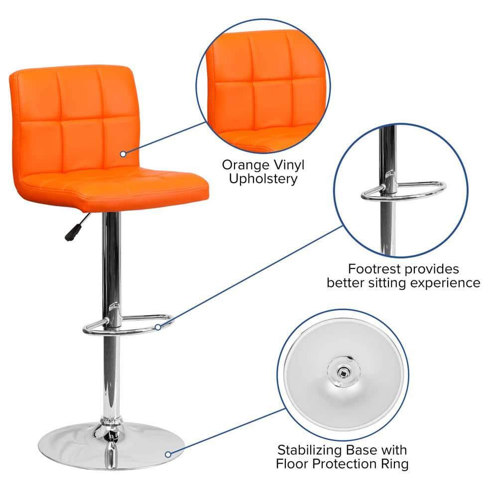 Flash Furniture Contemporary Orange Quilted Vinyl Adjustable Height Barstool with Chrome Base