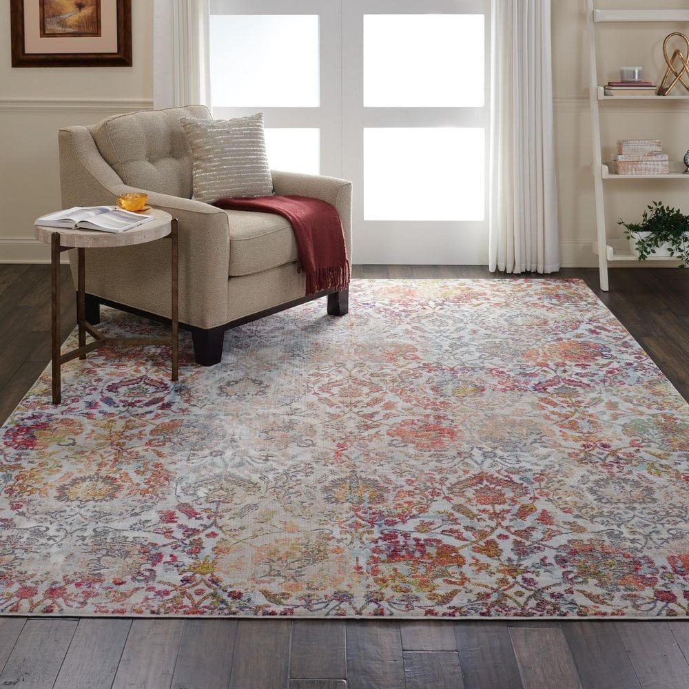 Nourison Global Vintage 7'10" x 9'10" (8' x 10') Ivory/Orange Area Rug Colorful Vintage Damask by Nourison