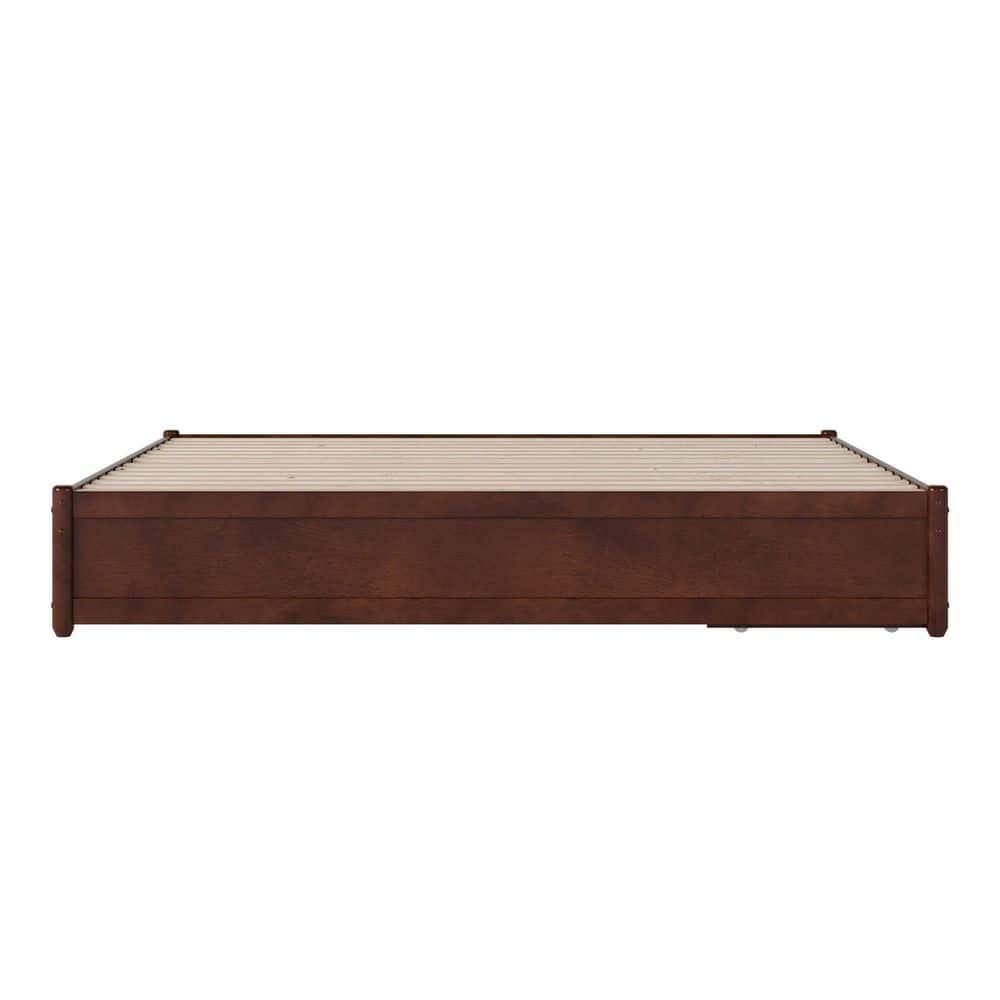 Barcelona King Solid Wood Panel Platform Bed with Storage Drawers in Walnut