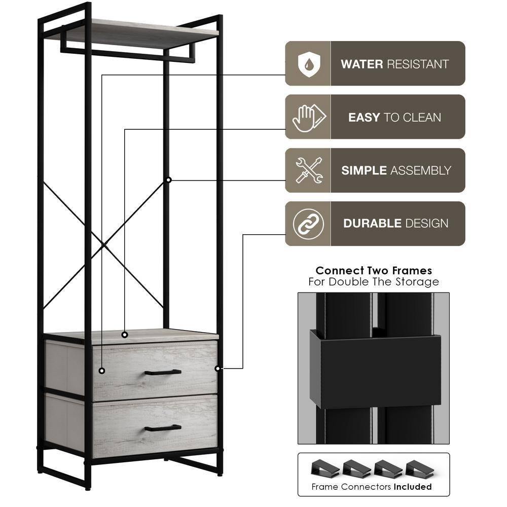 Sorbus Clothing Rack with Drawers – Tall Garment Rack with Wood Top, Steel Frame & Fabric Drawers – Stand Alone Closet Organizer, Greige