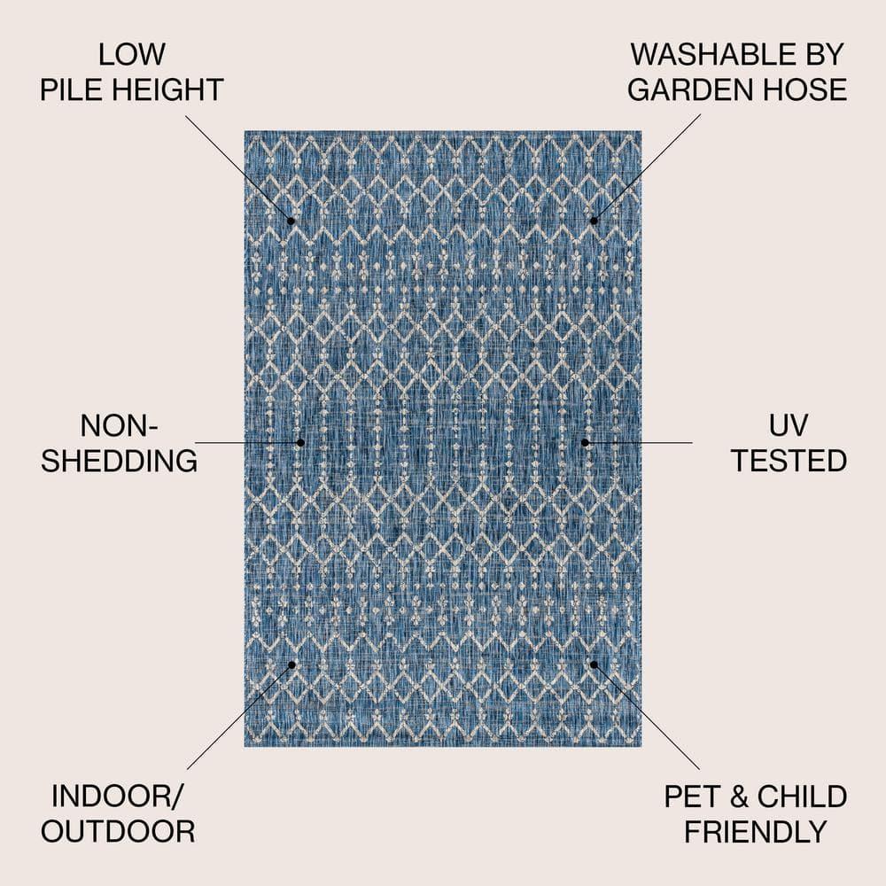 9' X 12' Ourika Moroccan Geometric Textured Weave Indoor/Outdoor Area Rug, Navy/Light Gray - JONATHAN Y