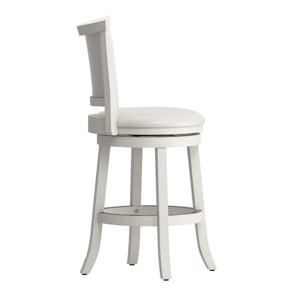 CorLiving Wood Bar Stool Chair Set of 2 in White -Rotating Round Seat & Footrest