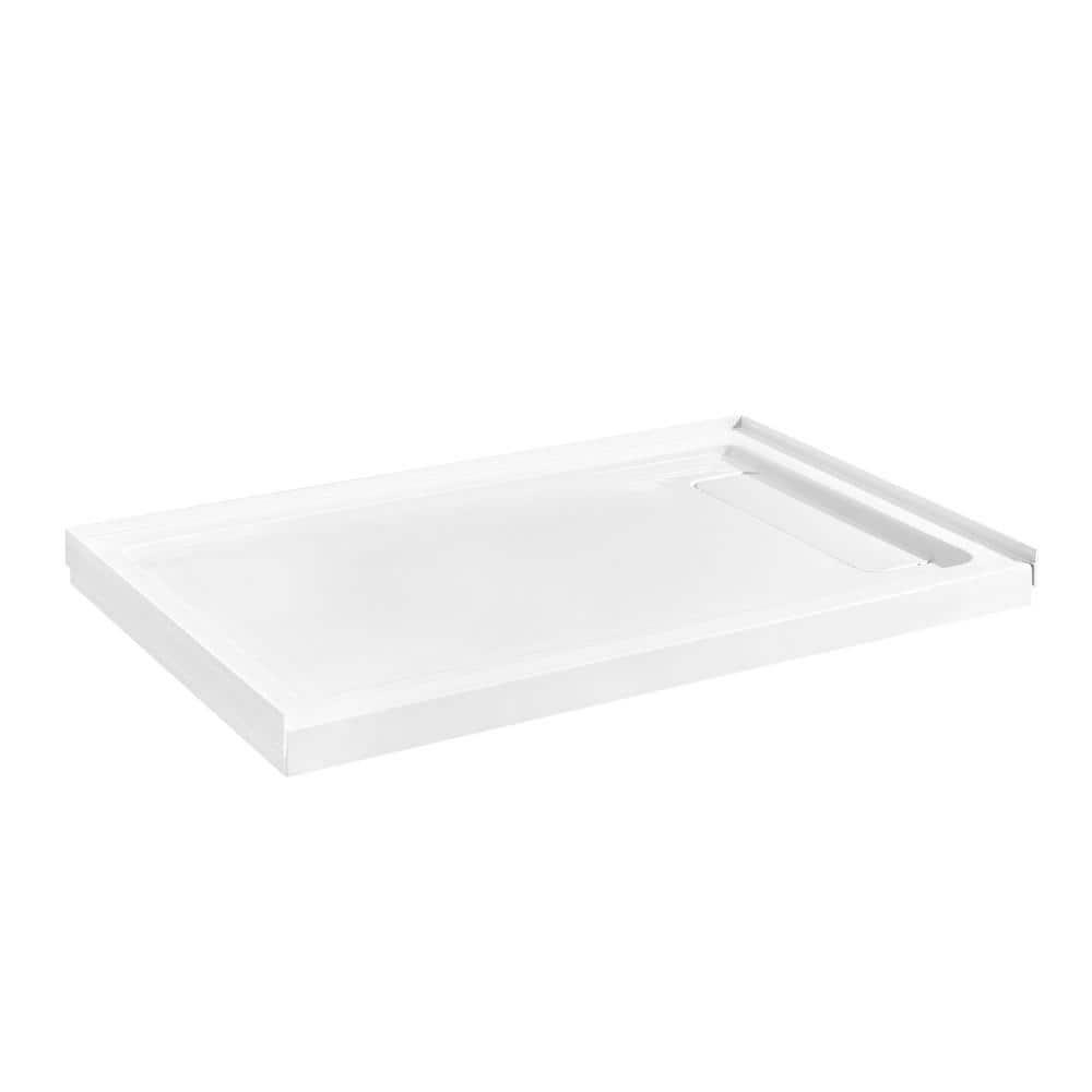 OVE Decors 48" x 36" Rectangle Shower Base Pan, White Acrylic, Hidden Side Drain, Reversible Design