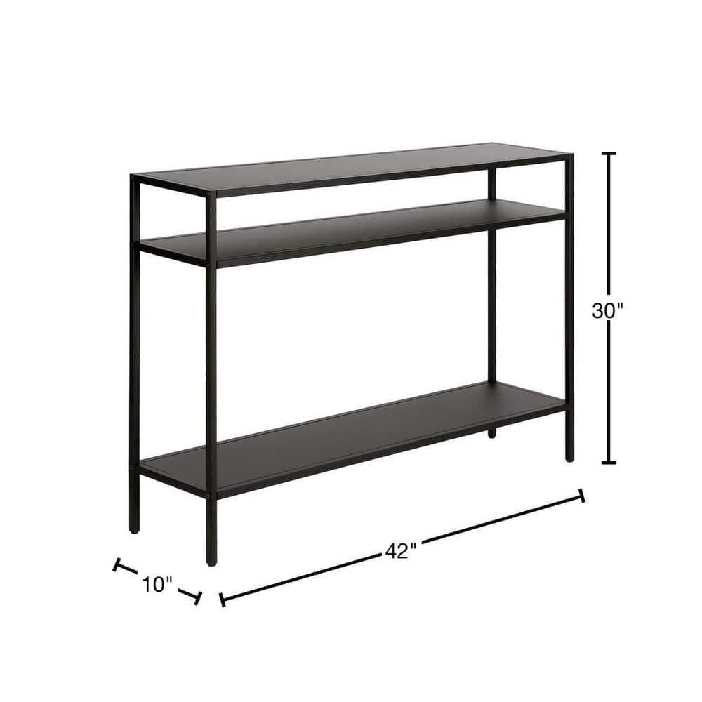 Evelyn&Zoe Ricardo 42" Wide Rectangular Console Table with Metal Shelves, Blackened Bronze