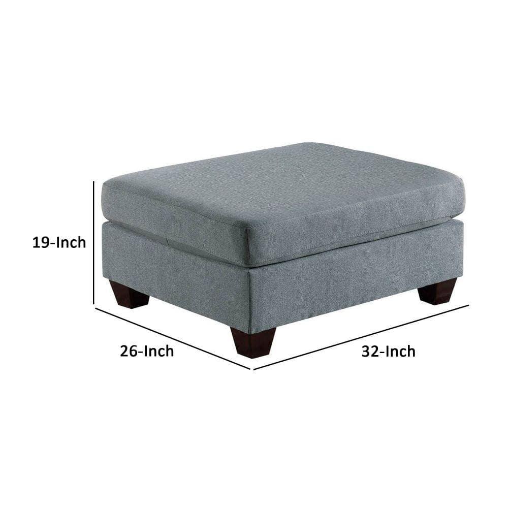 Homestock Natural Beauty Square Ottoman with Gray Linen Upholstery, Plush Foam Seat, Block Legs, 32"L x 26"W x 19"H, Modern Design for Living Room or Bedroom