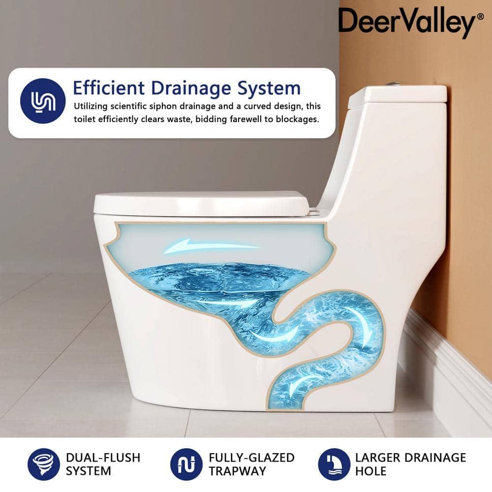 DeerValley Prism Dual-Flush Elongated One-Piece Toilet with Glazed Surface Lower Water Tank for Space Saving (Seat Included)