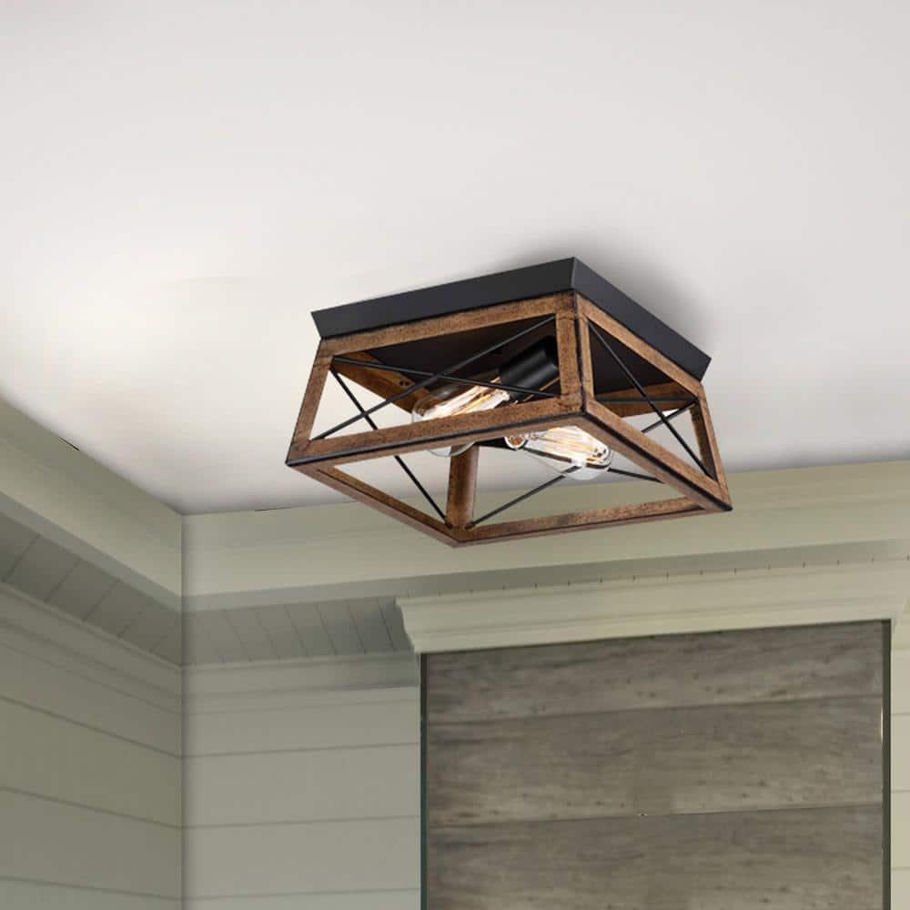 2-Light Finished Cage Classic Modern Dimmable Flush Mount Light