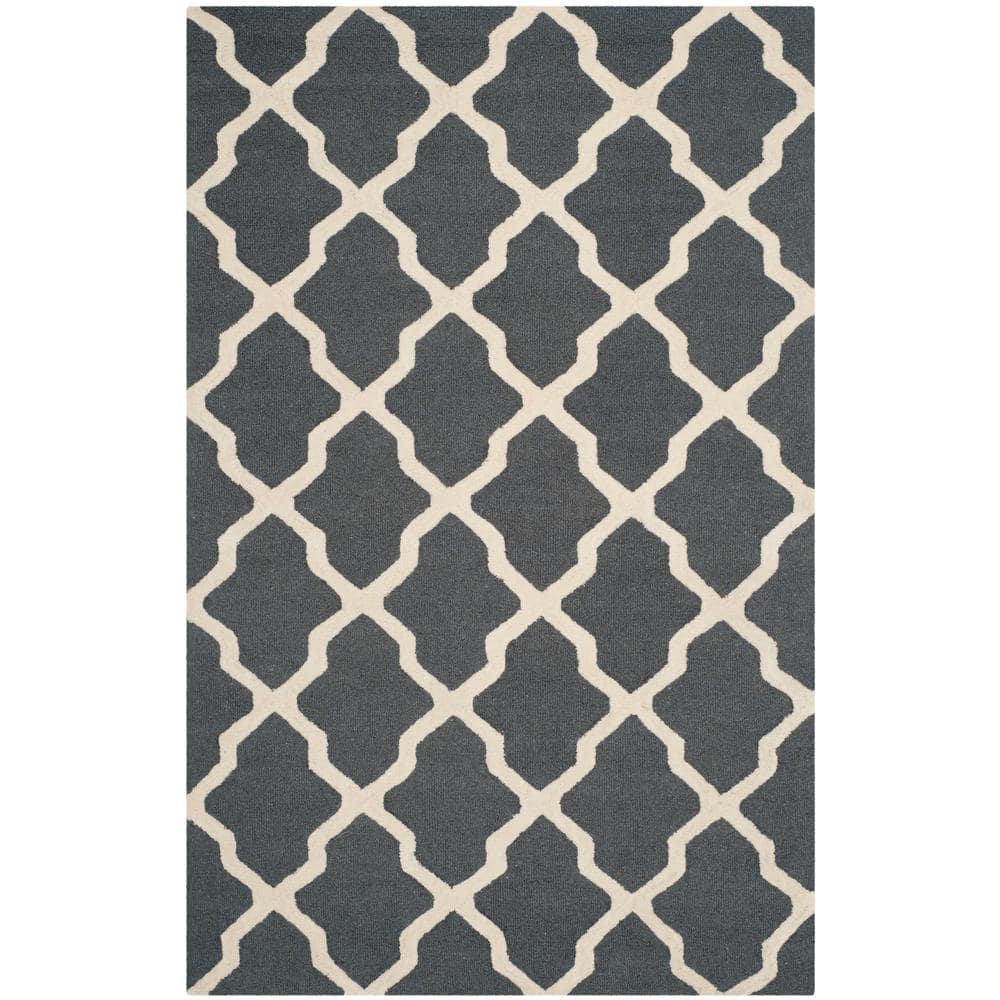 SAFAVIEH Cambridge Liam Geometric Wool Area Rug, Dark Grey/Ivory, 5' x 8'