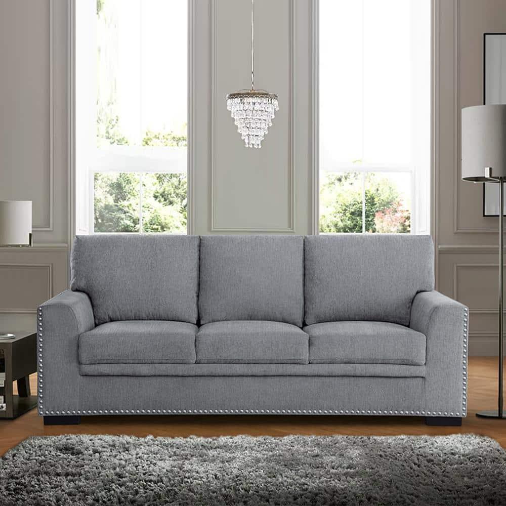 Lexicon Morelia 84" Chenille Fabric Sofa with Nailhead in Dark Gray