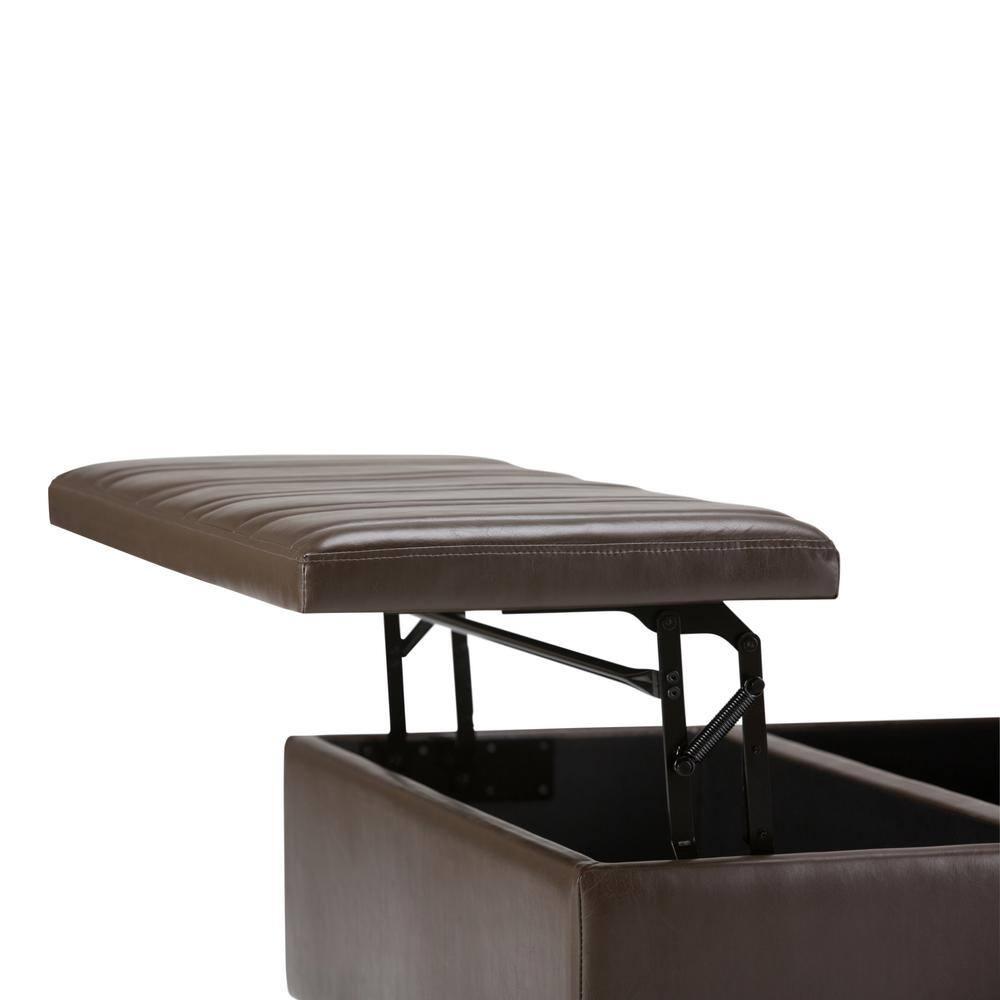 Simpli Home Ellis Storage Coffee Table Ottoman in Chocolate Brown
