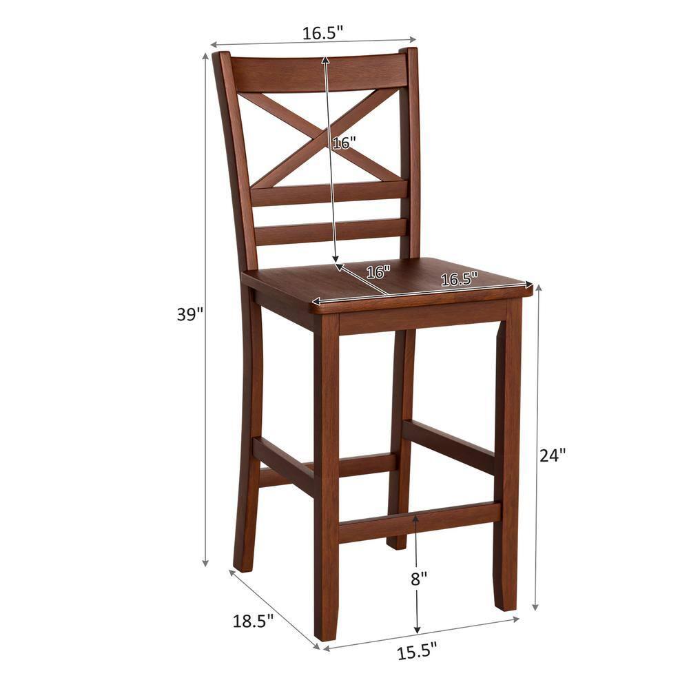 Costway Set of 2 Bar Stools 24'' Counter Height Chairs w/ Rubber Wood Legs Walnut
