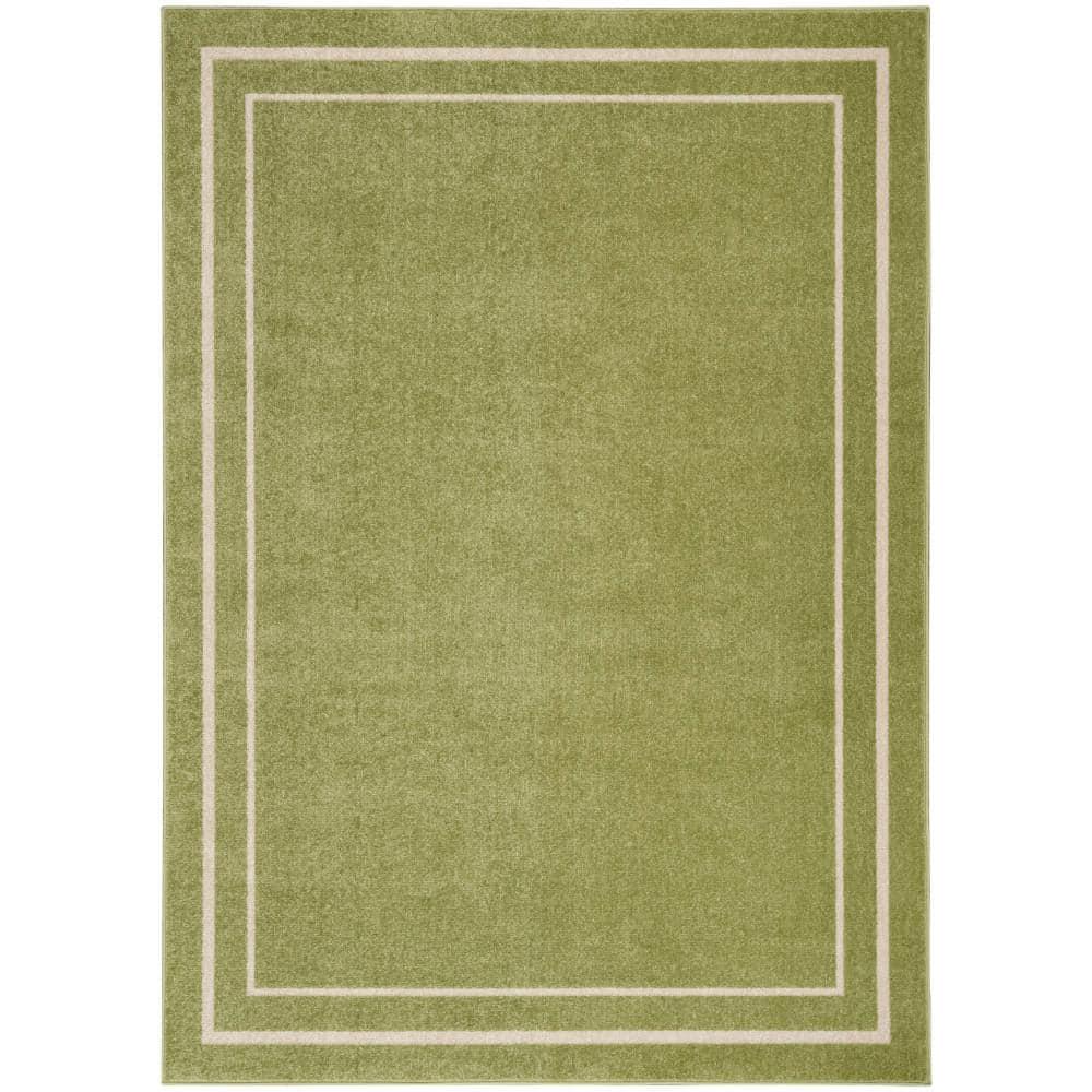 Nourison Essentials Solid Bordered Low Pile Indoor Outdoor Area Rug 4' x 6' Green Ivory