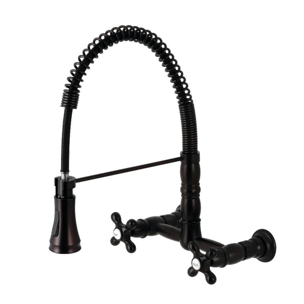 Kingston Brass GS1245AX Kingston Brass Heritage Double-Handle 2-Hole Wall-Mount Pre-Rinse Bridge Kitchen Faucet