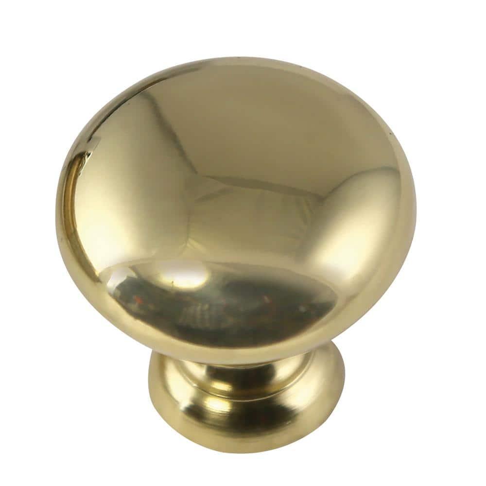 Polished Brass Round Cabinet Knob with Mounting Hardware